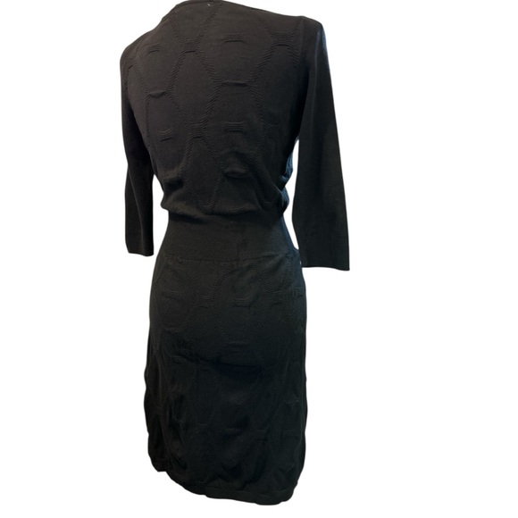 Gianni Bini Rouched Sweater 3/4 Sleeve Fitted Black Dress Size S - Picture 2 of 8